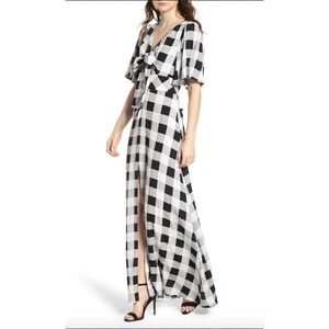 AFRM Black White Gingham Plaid Maxi Dress keyhole M Cottagecore Picnic Feminine